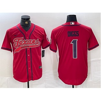 Men's Houston Texans #1 Stefon Diggs Red With Patch Cool Base Stitched Baseball Jersey