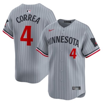 Men's Minnesota Twins #4 Carlos Correa Gray Road Limited Player Jersey Men's Minnesota Twins #4 Carlos Correa Gray Road Limited Player Jersey