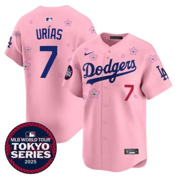 Youth Los Angeles Dodgers #7 Julio Urias Pink Tokyo 2025 Cool Base Stitched Baseball Jersey Youth Los Angeles Dodgers #7 Julio Urias Pink Tokyo 2025 Cool Base Stitched Baseball Jersey