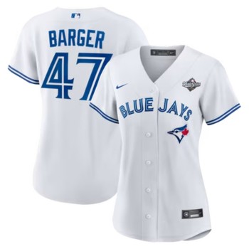 Women's Toronto Blue Jays #47 Addison Barger White 2025 World Series Home Replica Player Jersey Women's Toronto Blue Jays #47 Addison Barger White 2025 World Series Home Replica Player Jersey