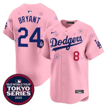 Youth Los Angeles Dodgers #8/24 Kobe Bryant Pink Tokyo 2025 Cool Base Stitched Baseball Jersey Youth Los Angeles Dodgers #8/24 Kobe Bryant Pink Tokyo 2025 Cool Base Stitched Baseball Jersey