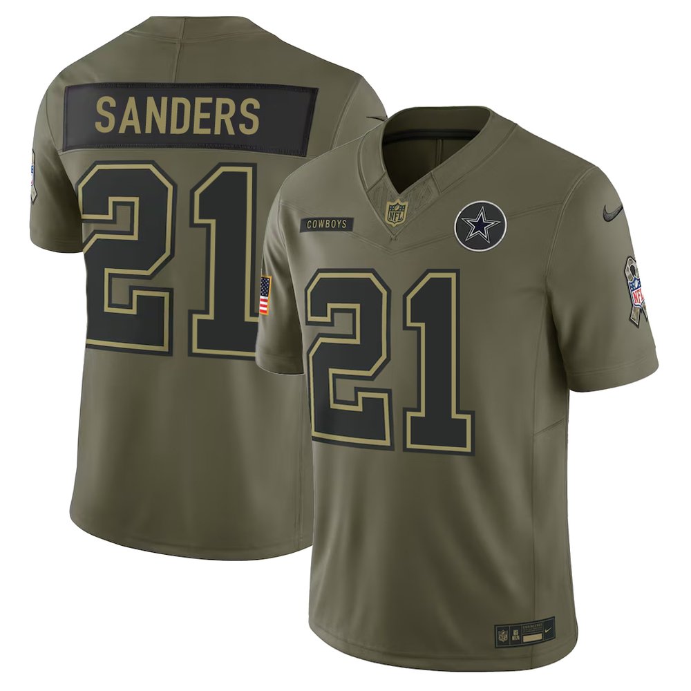 Men's Dallas Cowboys #21 Deion Sanders Nike Olive 2025 Salute to Service Retired Limited Jersey