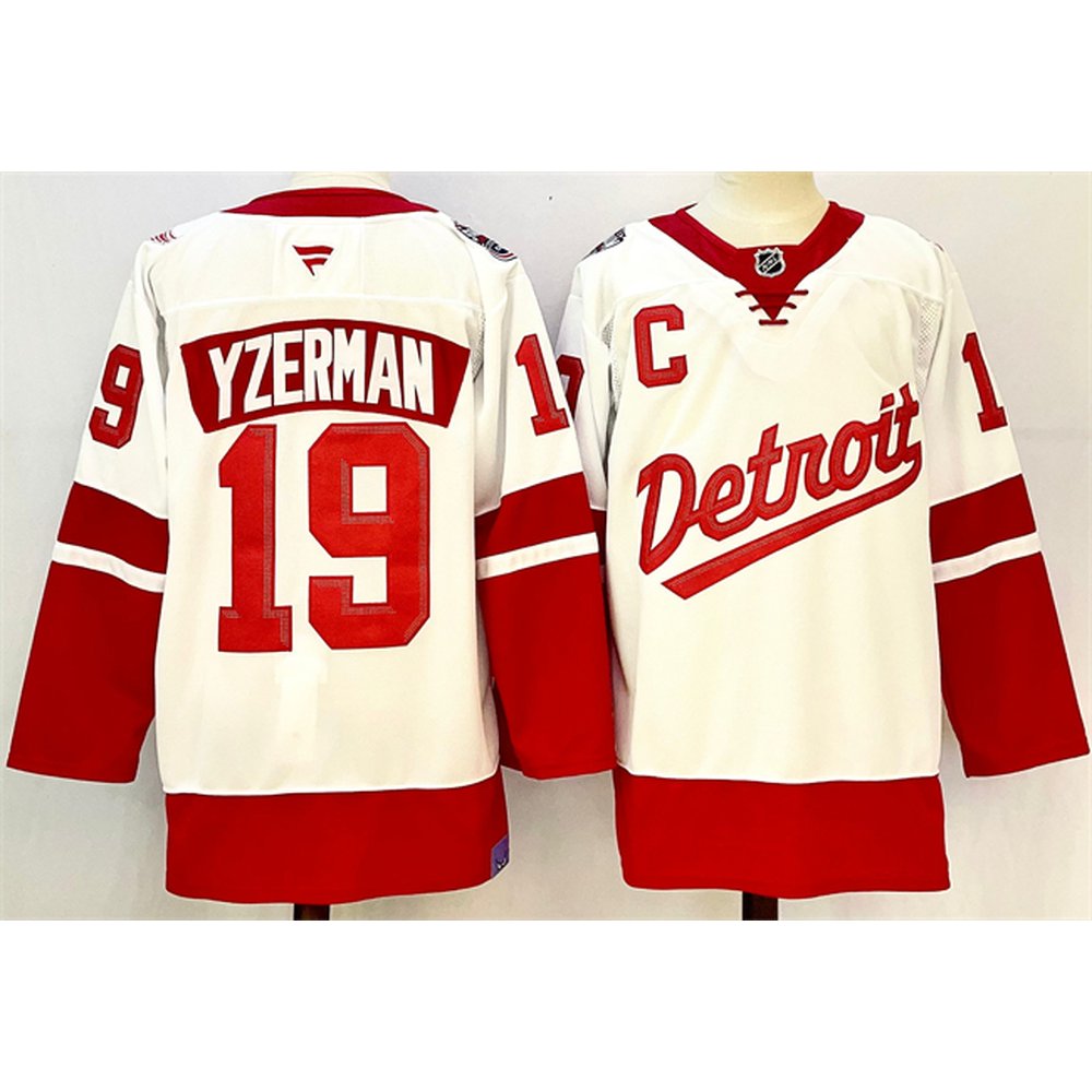 Men's Detroit Red Wings #19 Steve Yzerman White/Red 2024-25 With C Patch Stitched Premium Jersey Men's Detroit Red Wings #19 Steve Yzerman White/Red 2024-25 With C Patch Stitched Premium Jersey
