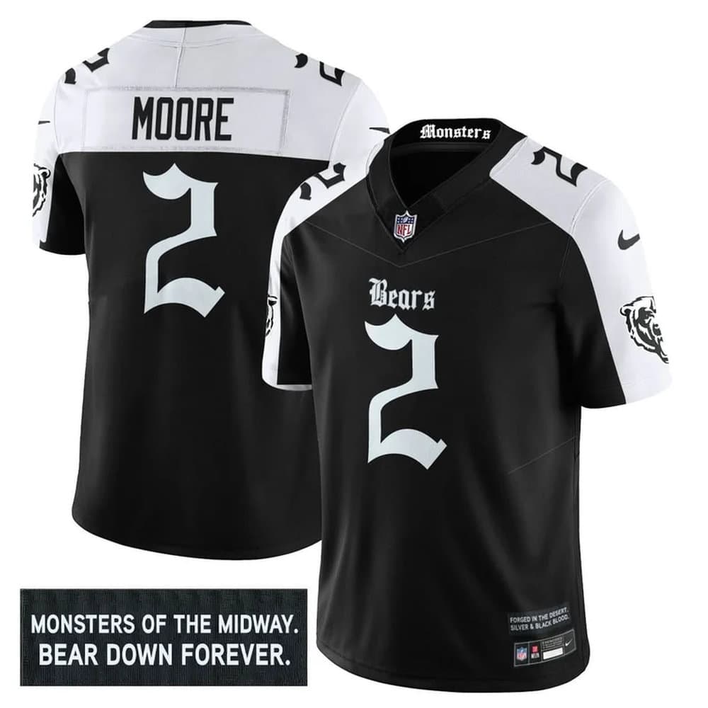 Men's Chicago Bears #2 DJ Moore Black Alternate 'Gothic Monsters Edition' Vapor F.U.S.E. Limited Jersey