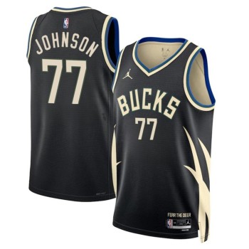 Men's Milwaukee Bucks #77 AJ Johnson Black 2024 Draft Statement Edition Stitched Basketball Jersey Men's Milwaukee Bucks #77 AJ Johnson Black 2024 Draft Statement Edition Stitched Basketball Jersey