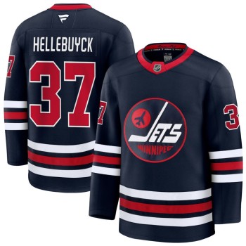 Men's Winnipeg Jets #37 Connor Hellebuyck Navy Alternate Premium Jersey Men's Winnipeg Jets #37 Connor Hellebuyck Navy Alternate Premium Jersey