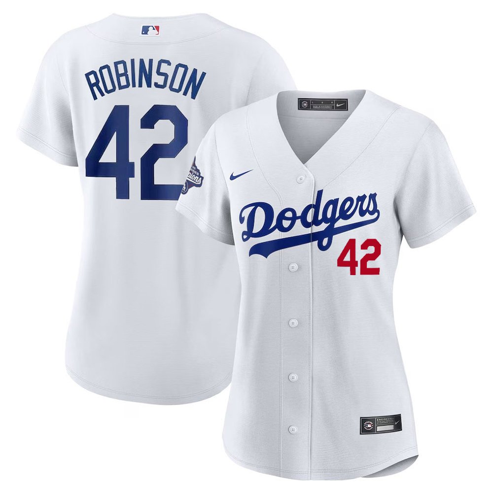 Women's Los Angeles Dodgers #42 Jackie Robinson White 2025 World Series Champions Home Limited Jersey Women's Los Angeles Dodgers #42 Jackie Robinson White 2025 World Series Champions Home Limited Jersey