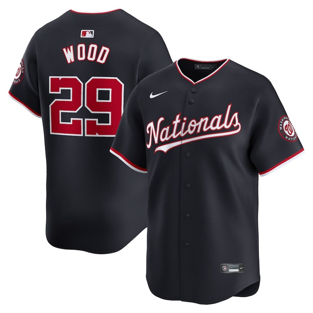 Men's Washington Nationals #29 James Wood Navy Alternate Limited Player Jersey Men's Washington Nationals #29 James Wood Navy Alternate Limited Player Jersey