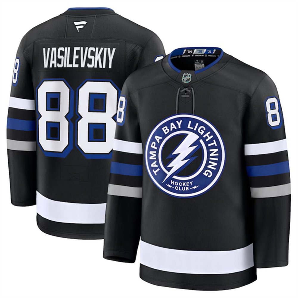 Men's Tampa Bay Lightning #88 Andrei Vasilevskiy Black 2024-25 Alternate Stitched Hockey Premium Jersey