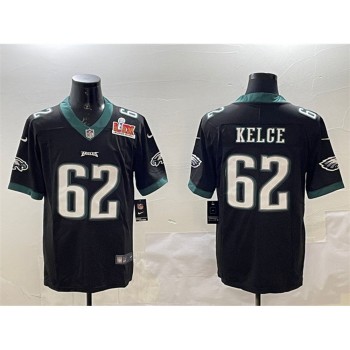 Men's Philadelphia Eagles #62 Jason Kelce Black 2025 Super Bowl LIX Patch Vapor Untouchable Limited Stitched Football Jersey Men's Philadelphia Eagles #62 Jason Kelce Black 2025 Super Bowl LIX Patch Vapor Untouchable Limited Stitched Football Jersey