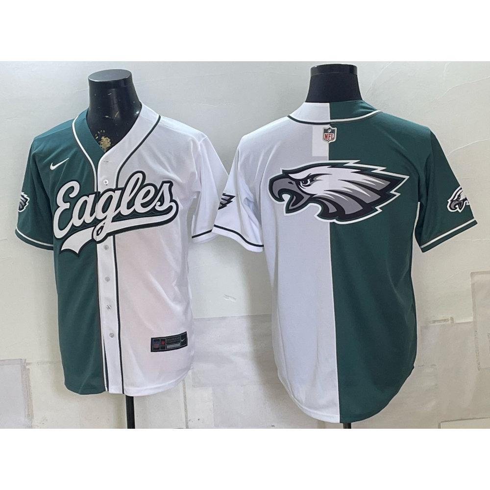 Men's Philadelphia Eagles Green Split Cool Base Stitched Baseball Jersey Men's Philadelphia Eagles Green Split Cool Base Stitched Baseball Jersey