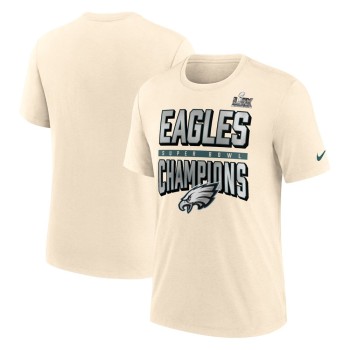 Men's Philadelphia Eagles  Cream Super Bowl LIX Champions Strong Slant Tri-Blend T-Shirt Men's Philadelphia Eagles  Cream Super Bowl LIX Champions Strong Slant Tri-Blend T-Shirt