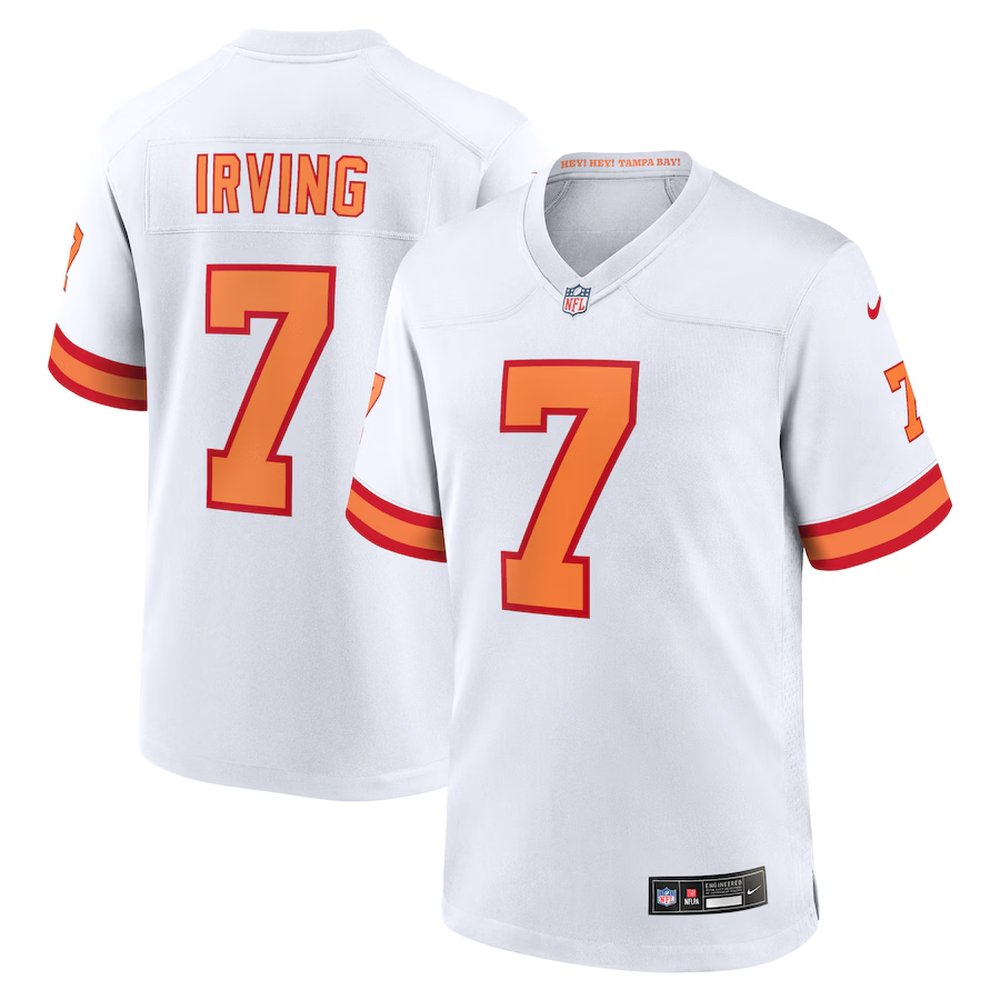 Men's '76 Tampa Bay Buccaneers #7 Bucky Irving White Player Game Jersey Men's '76 Tampa Bay Buccaneers #7 Bucky Irving White Player Game Jersey