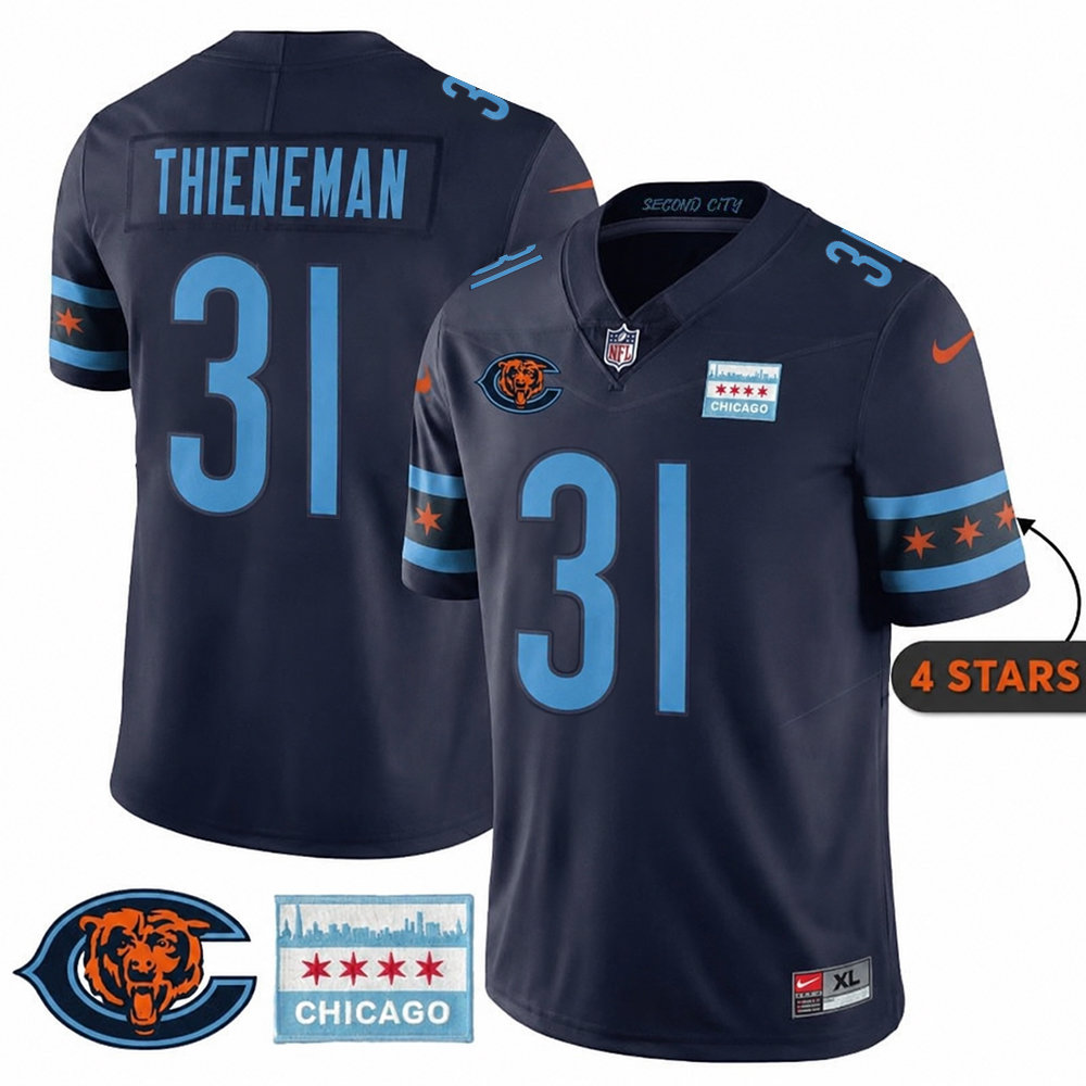 Men's Chicago Bears #31 Dillon Thieneman Navy City Edition With Chicago Flag Vapor F.U.S.E. Untouchable Limited Jersey
