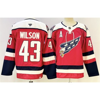 Men's Washington Capitals #43 Tom Wilson Red With A Patch Stitched Hockey Premium Jersey