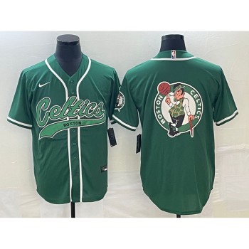 Men's Boston Celtics Green Team Big Logo With Patch Stitched Baseball Jersey