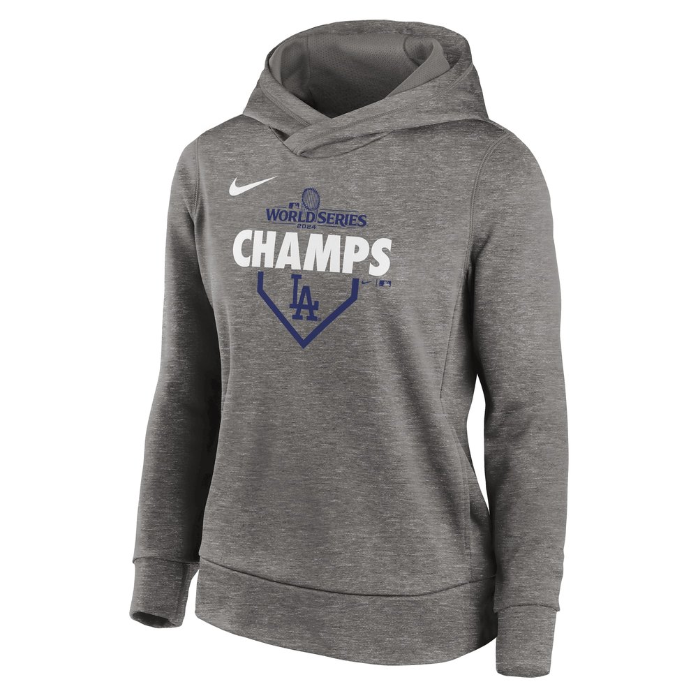 Women's Los Angeles Dodgers Dark Heather Gray 2024 World Series Champions Lockup Pullover Hoodie