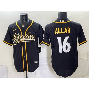 Men's Pittsburgh Steelers #16 Drew Allar Black With Patch Cool Base Stitched Baseball Jersey Men's Pittsburgh Steelers #16 Drew Allar Black With Patch Cool Base Stitched Baseball Jersey