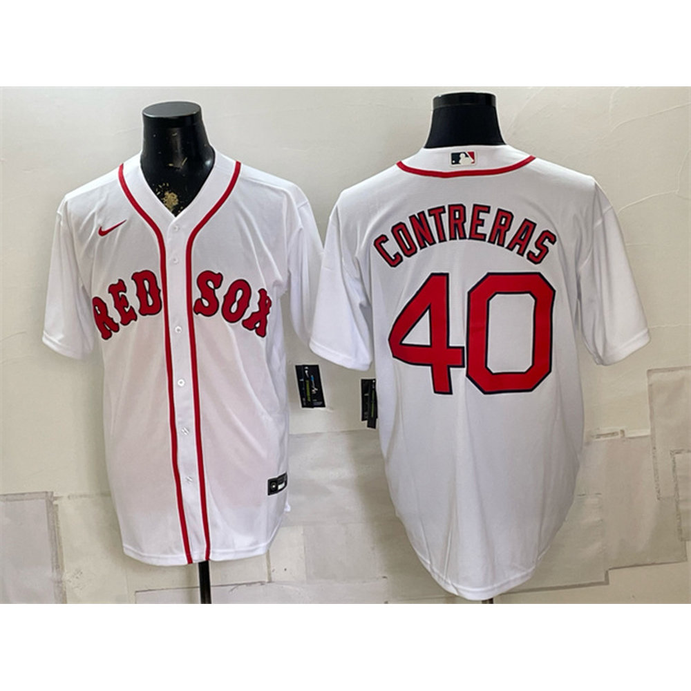 Men's Boston Red Sox #40 Willson Contreras White Cool Base Jersey Men's Boston Red Sox #40 Willson Contreras White Cool Base Jersey
