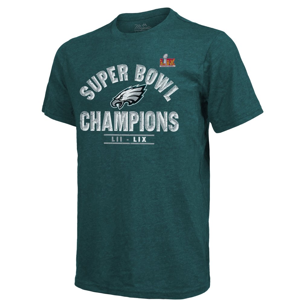 Men's Philadelphia Eagles Threads Midnight Green Super Bowl LIX Champions Tri-Blend T-Shirt Men's Philadelphia Eagles Threads Midnight Green Super Bowl LIX Champions Tri-Blend T-Shirt
