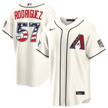 Men's Arizona Diamondbacks #57 Eduardo Rodriguez Nike Cream 2026 All-Star Edition Stars & Stripes Stadium Jersey Men's Arizona Diamondbacks #57 Eduardo Rodriguez Nike Cream 2026 All-Star Edition Stars & Stripes Stadium Jersey