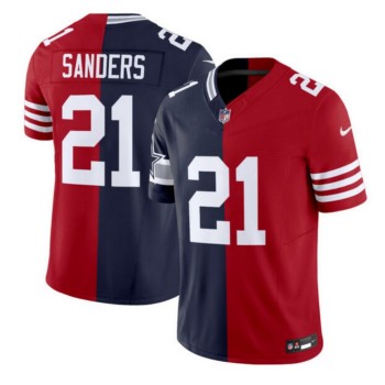 Men's Dallas Cowboys X 49ers #21 Deion Sanders Navy/Red Split F.U.S.E. Vapor Limited Stitched Jersey Men's Dallas Cowboys X 49ers #21 Deion Sanders Navy/Red Split F.U.S.E. Vapor Limited Stitched Jersey