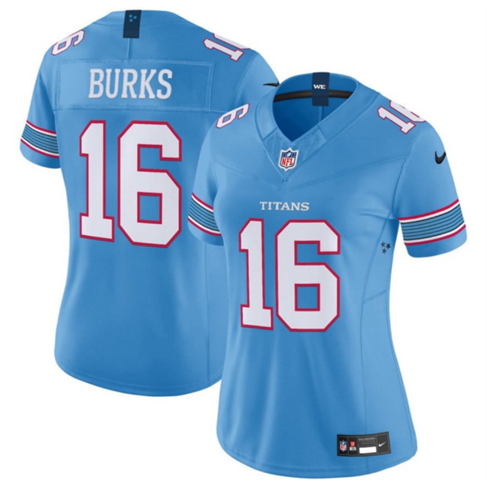 Women's Tennessee Titans #16 Treylon Burks Light Blue F.U.S.E. Vapor Limited Stitched Football Jersey(Run Small)