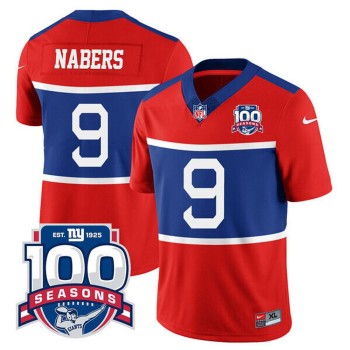 New York Giants #9 Malik Nabers 100TH Season Commemorative Patch Jersey New York Giants #9 Malik Nabers 100TH Season Commemorative Patch Jersey