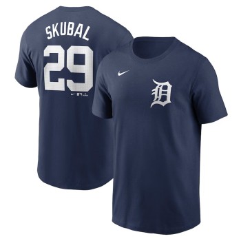 Men's Detroit Tigers #29 Tarik Skubal Nike Navy Fuse Name & Number T-Shirt Men's Detroit Tigers #29 Tarik Skubal Nike Navy Fuse Name & Number T-Shirt