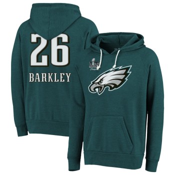 Men's Philadelphia Eagles #26 Saquon Barkley Threads Midnight Green Super Bowl LIX Champions Name & Number Tri-Blend Pullover Hoodie Men's Philadelphia Eagles #26 Saquon Barkley Threads Midnight Green Super Bowl LIX Champions Name & Number Tri-Blend Pullover Hoodie