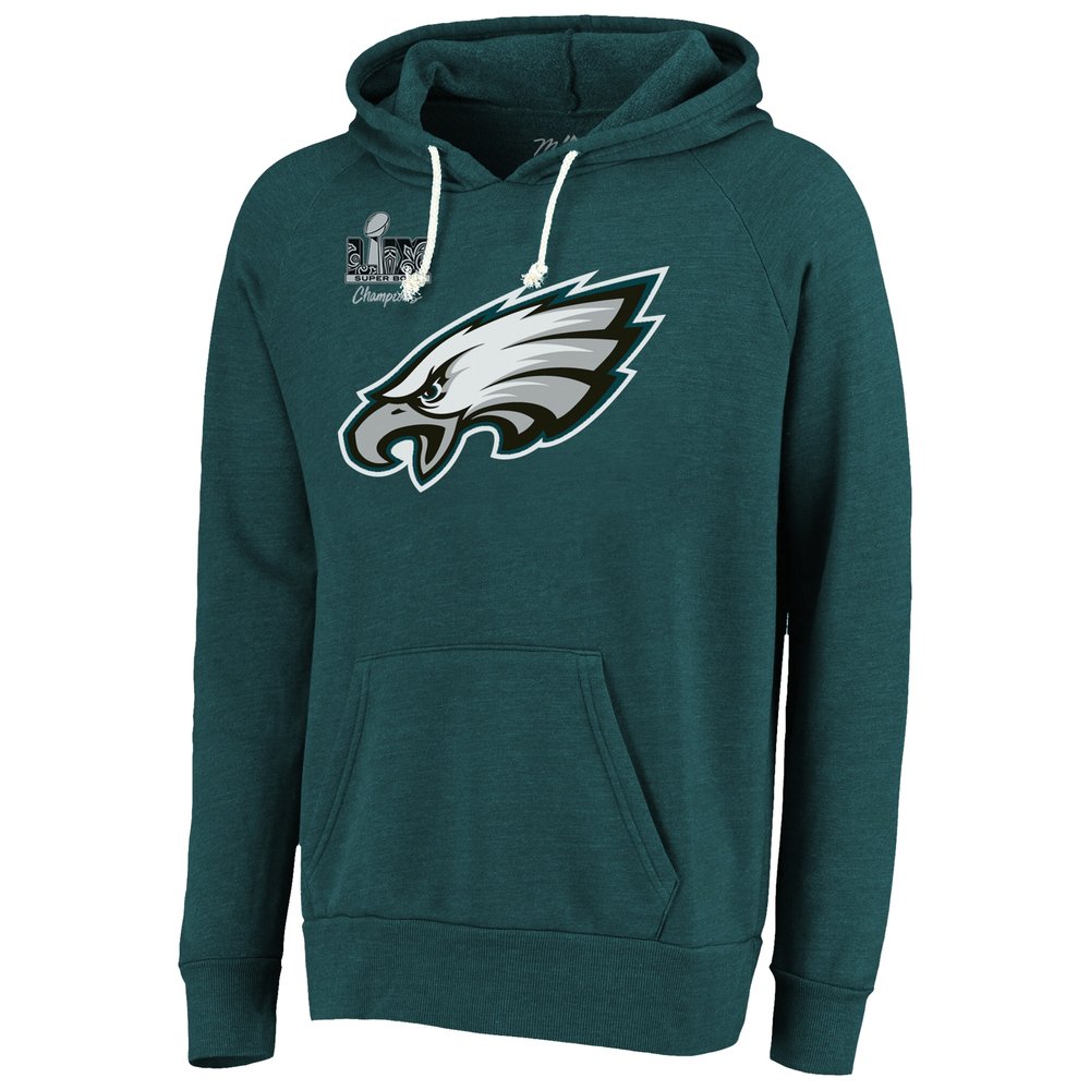 Men's Philadelphia Eagles #26 Saquon Barkley Threads Midnight Green Super Bowl LIX Champions Name & Number Tri-Blend Pullover Hoodie