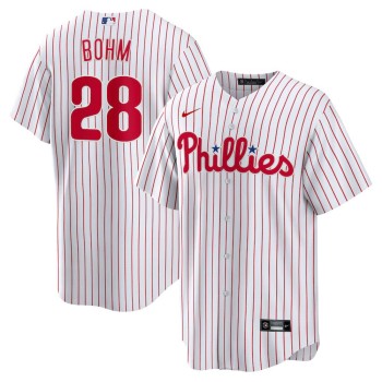 Men's Philadelphia Phillies #28 Alec Bohm Nike White Replica Player Jersey Men's Philadelphia Phillies #28 Alec Bohm Nike White Replica Player Jersey