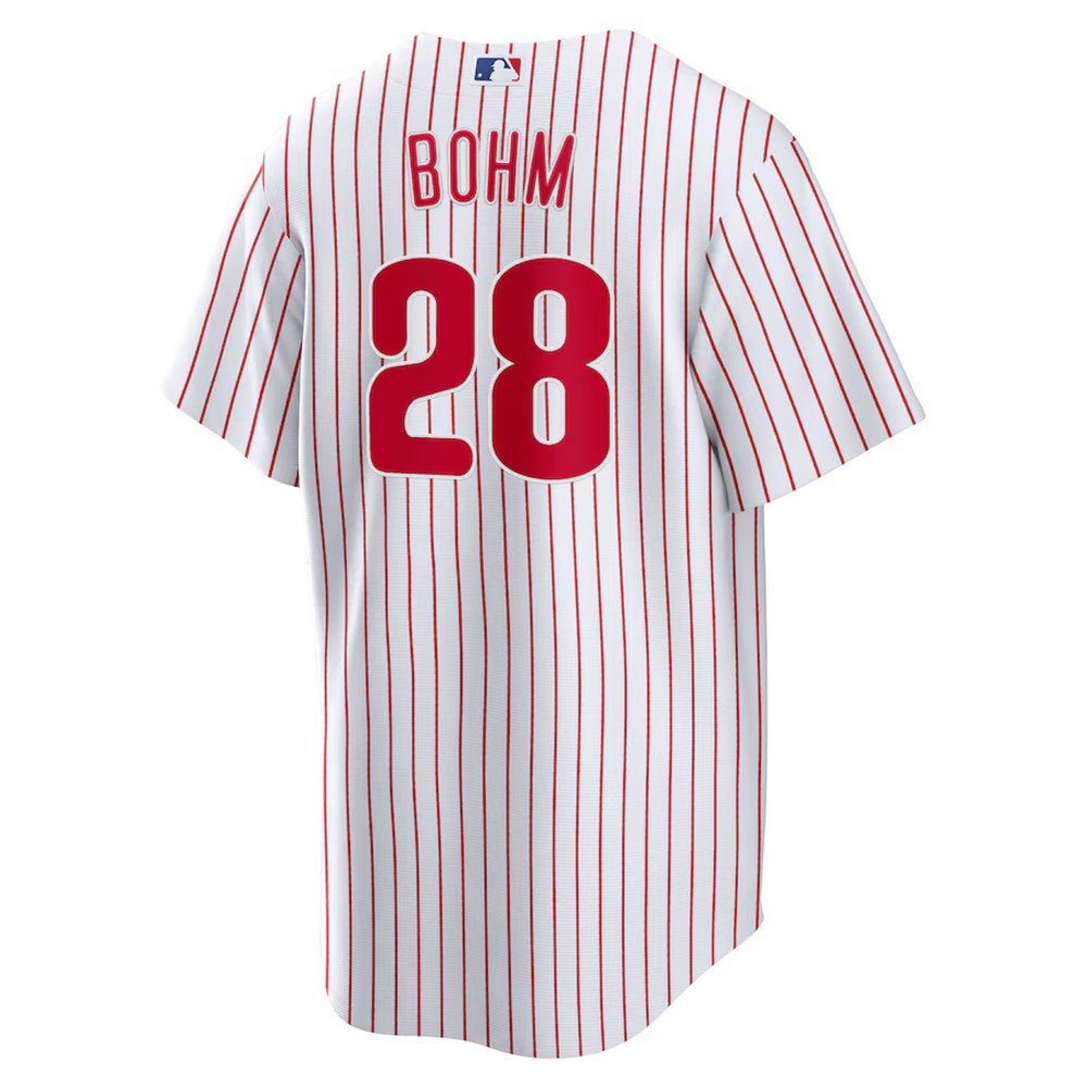Men's Philadelphia Phillies #28 Alec Bohm Nike White Replica Player Jersey Men's Philadelphia Phillies #28 Alec Bohm Nike White Replica Player Jersey