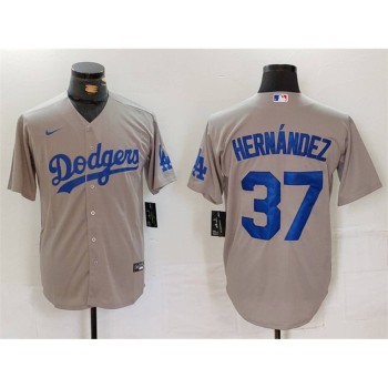 Men's Los Angeles Dodgers #37 Teoscar Hernandez Grey Cool Base Stitched Baseball Jersey Men's Los Angeles Dodgers #37 Teoscar Hernandez Grey Cool Base Stitched Baseball Jersey