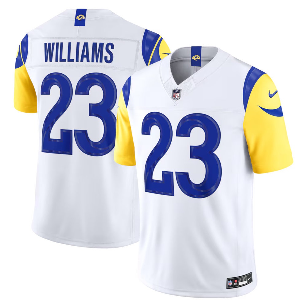 Men's Los Angeles Rams #23 Kyren Williams White Vapor F.U.S.E. Sewn Down Limited Jersey