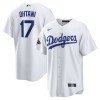 Men's Los Angeles Dodgers #17 Shohei Ohtani White 2024 World Series Champions Home Replica Player Jersey