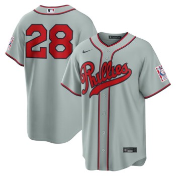 Men's Philadelphia Phillies #28 Alec Bohm Nike Gray 2026 Field of Dreams Stadium Jersey