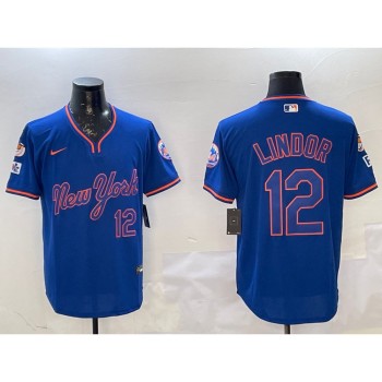 Men's New York Mets #12 Francisco Lindor Royal 2025 Spring Training Stitched Baseball Jersey Men's New York Mets #12 Francisco Lindor Royal 2025 Spring Training Stitched Baseball Jersey