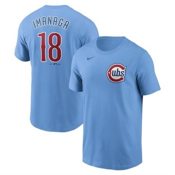 Men's Chicago Cubs #18 Shota Imanaga Baby Blue Fuse Name & Number T-Shirt Men's Chicago Cubs #18 Shota Imanaga Baby Blue Fuse Name & Number T-Shirt