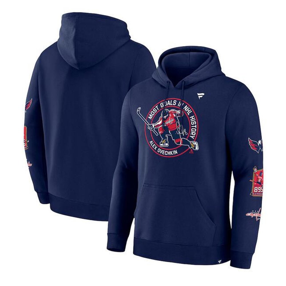 Men's Washington Capitals Navy All-Time Leading Goal Scorer Badges Pullover Hoodie