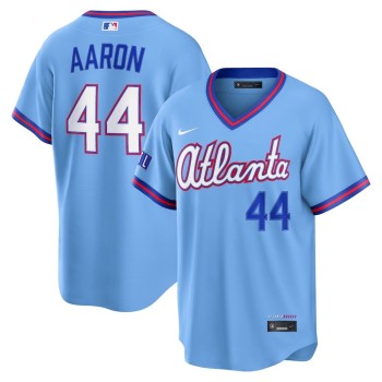 Youth Atlanta Braves #44 Hank Aaron Nike Powder Blue 2026 City Connect Stadium Jersey Youth Atlanta Braves #44 Hank Aaron Nike Powder Blue 2026 City Connect Stadium Jersey