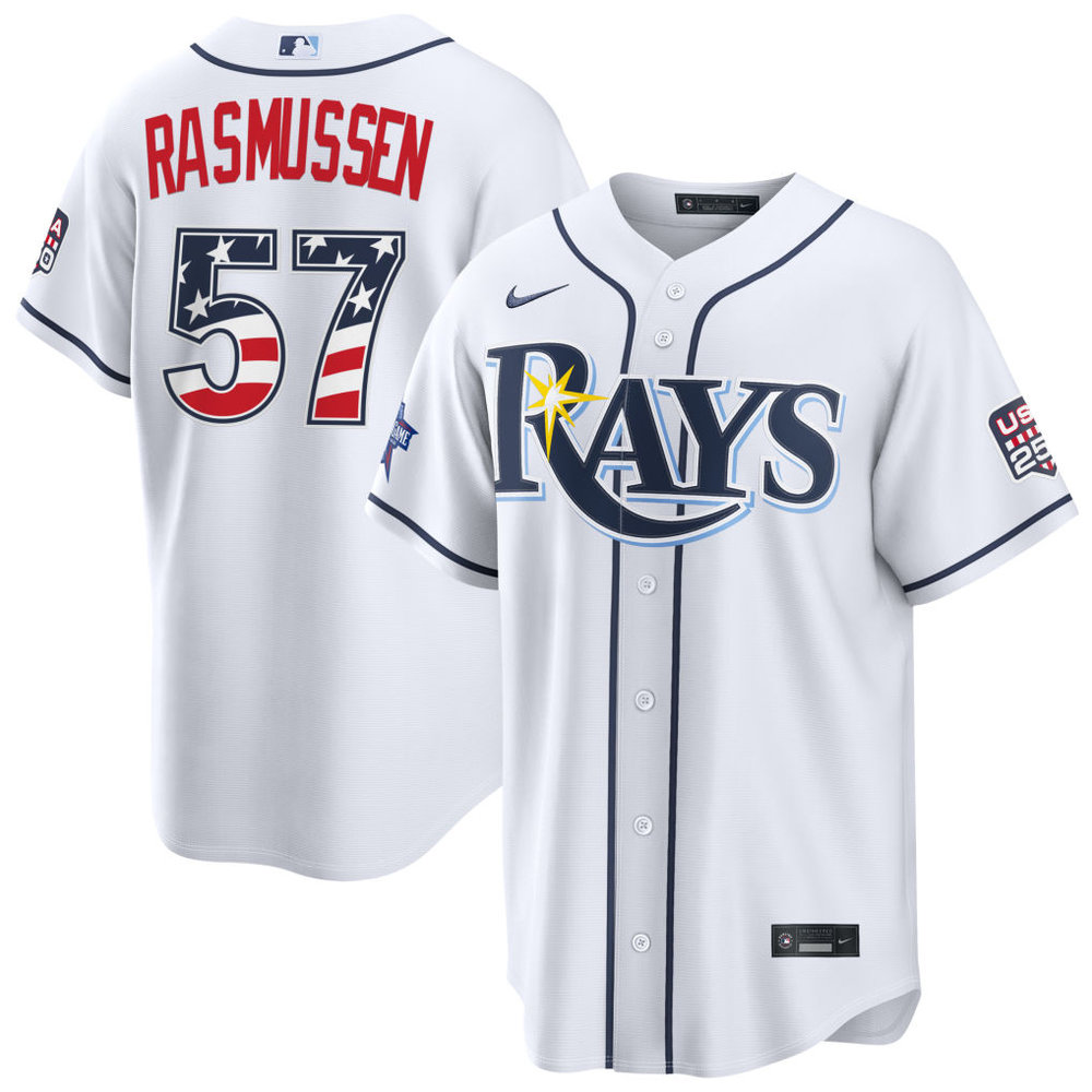 Youth Tampa Bay Rays #57 Drew Rasmussen Nike White 2026 All-Star Edition Stars & Stripes Stadium Jersey Youth Tampa Bay Rays #57 Drew Rasmussen Nike White 2026 All-Star Edition Stars & Stripes Stadium Jersey