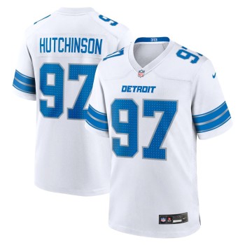 Men's Detroit Lions #97 Aidan Hutchinson White Game Jersey Men's Detroit Lions #97 Aidan Hutchinson White Game Jersey