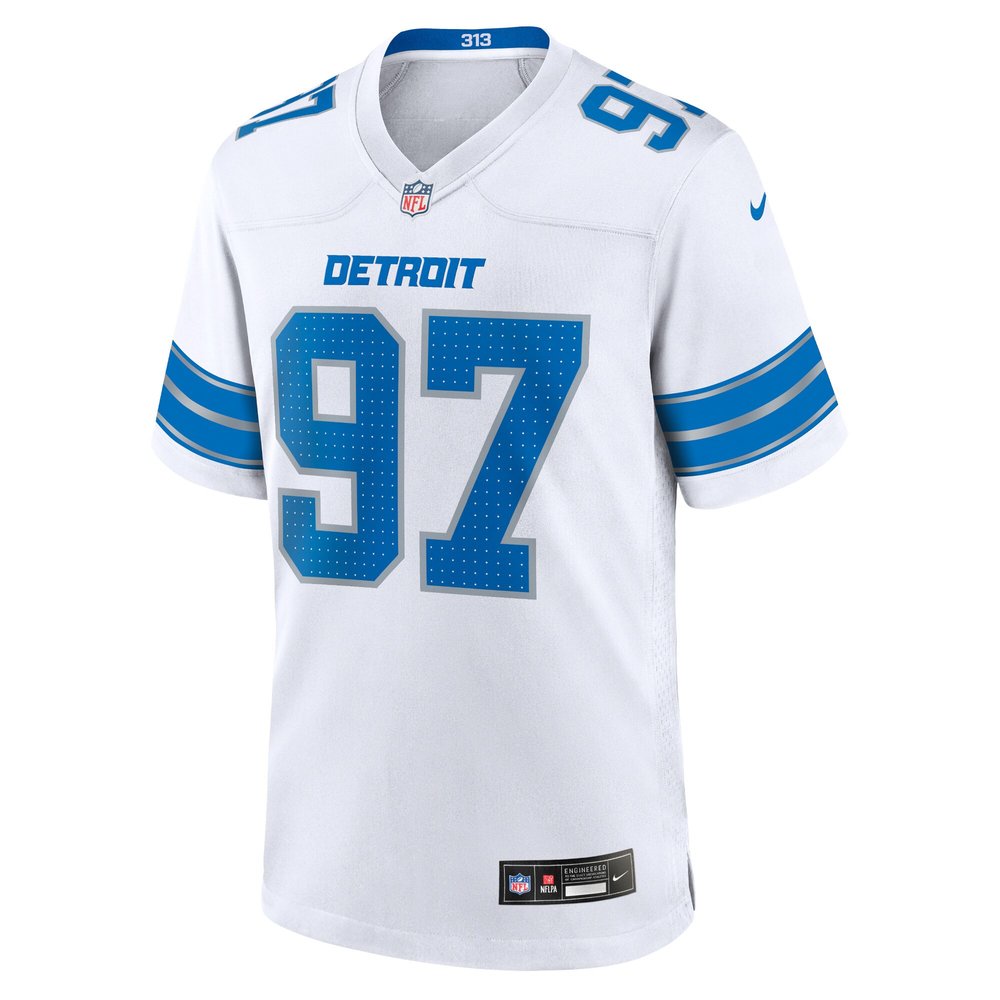 Men's Detroit Lions #97 Aidan Hutchinson White Game Jersey