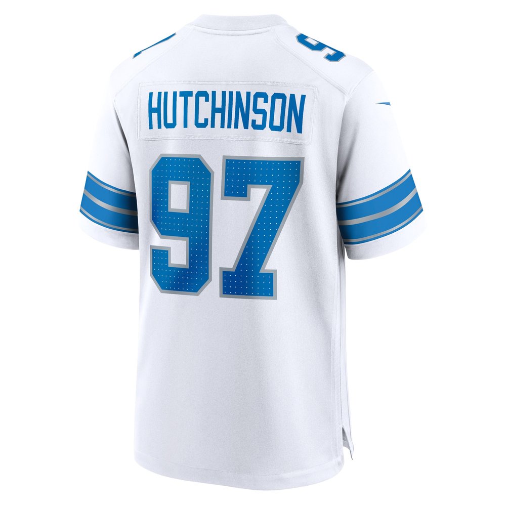 Men's Detroit Lions #97 Aidan Hutchinson White Game Jersey