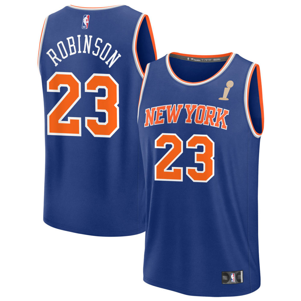 Men's New York Knicks #23 Mitchell Robinson Blue 2026 NBA Finals Champions Fast Break Icon Edition Jersey Men's New York Knicks #23 Mitchell Robinson Blue 2026 NBA Finals Champions Fast Break Icon Edition Jersey