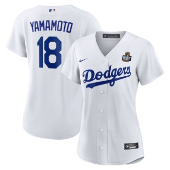Women's Los Angeles Dodgers #18 Yoshinobu Yamamoto White 2024 World Series Home Home Replica Jersey Women's Los Angeles Dodgers #18 Yoshinobu Yamamoto White 2024 World Series Home Home Replica Jersey