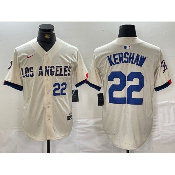 Men's Los Angeles Dodgers #22 Clayton Kershaw Cream Stitched Baseball Jersey Men's Los Angeles Dodgers #22 Clayton Kershaw Cream Stitched Baseball Jersey