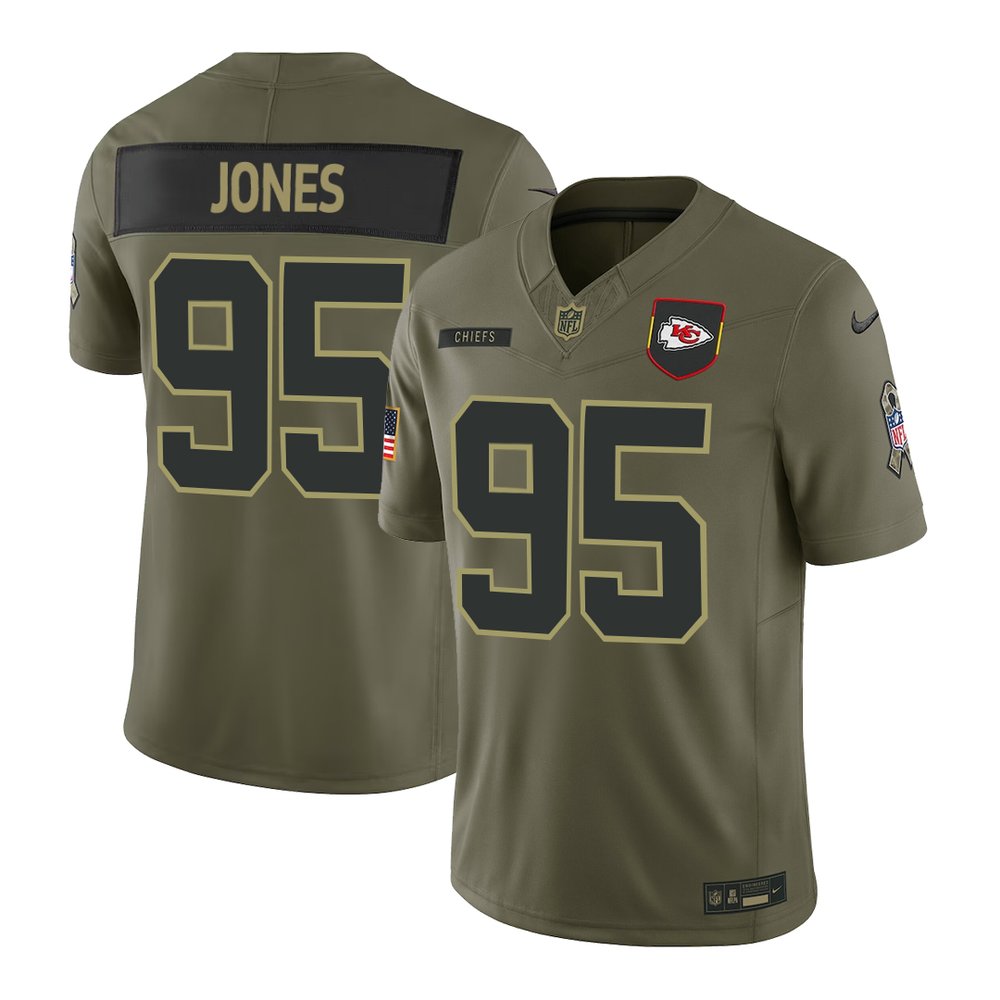 Men's Kansas City Chiefs #95 Chris Jones Nike Olive 2025 Salute to Service Retired Limited Jersey