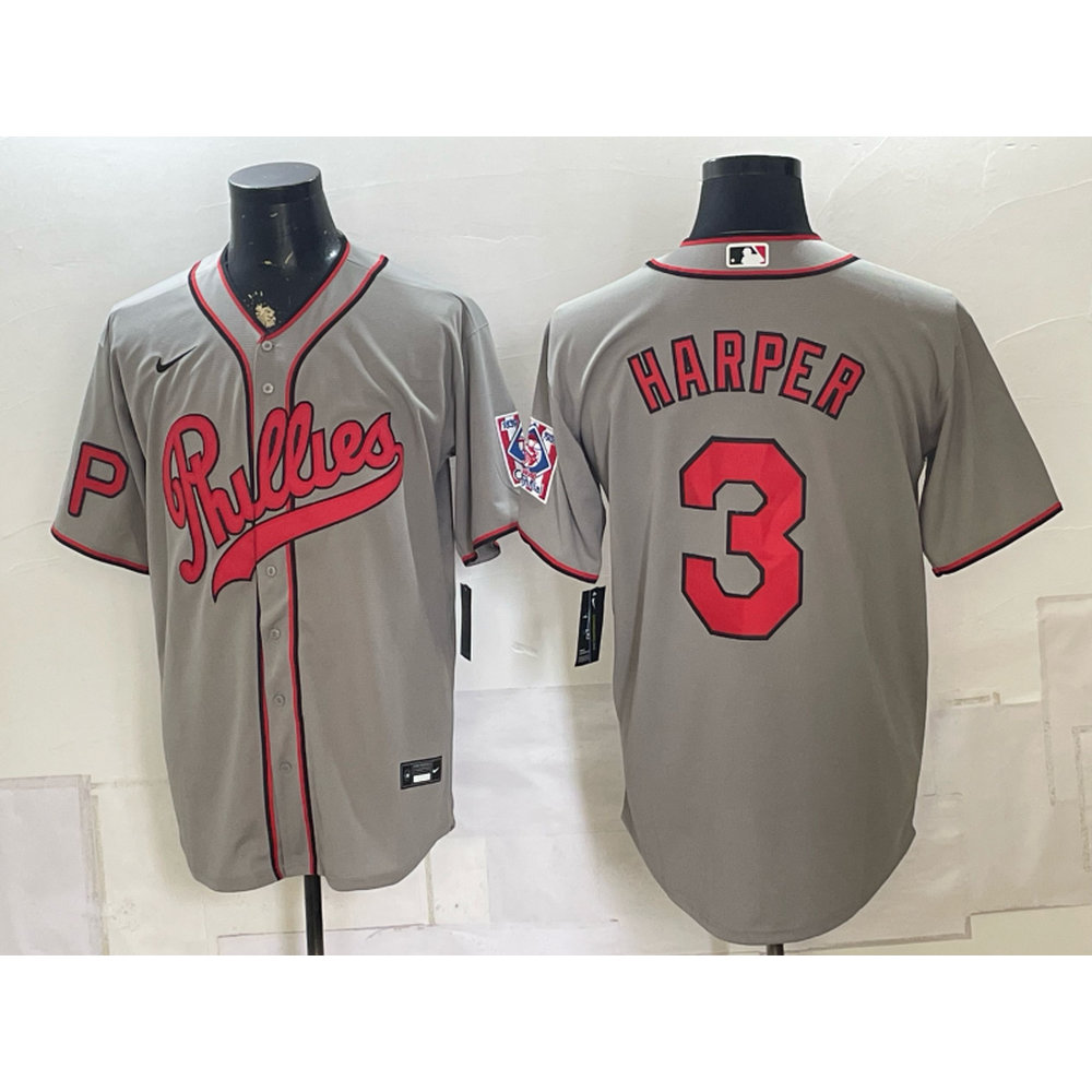 Men's Philadelphia Phillies #3 Bryce Harper Gray Cool Base Stitched Baseball Jersey Men's Philadelphia Phillies #3 Bryce Harper Gray Cool Base Stitched Baseball Jersey